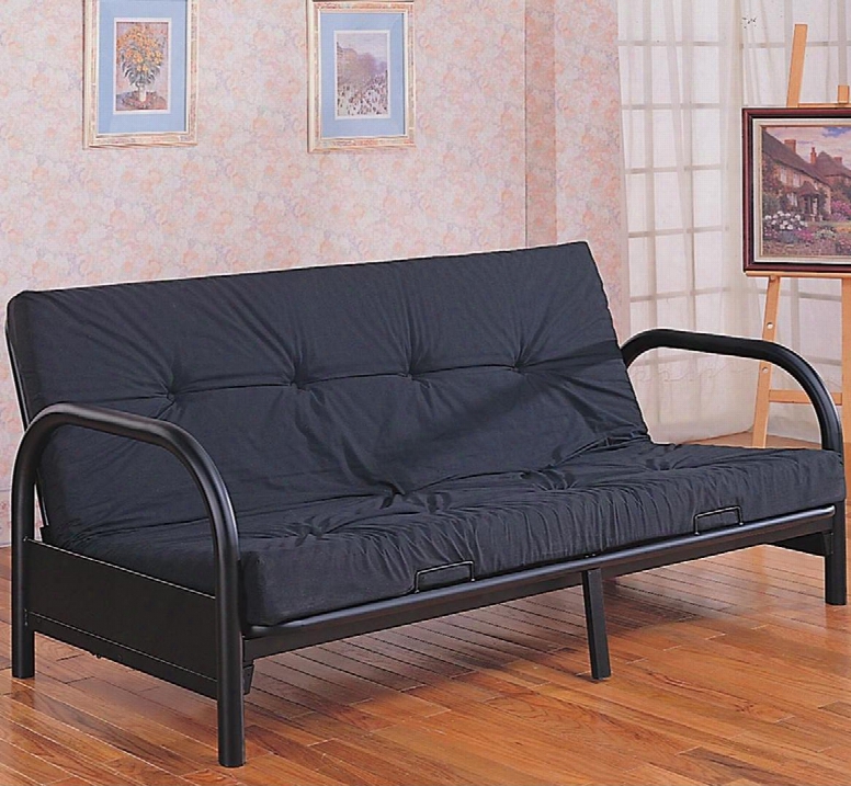 2345 Futons Contemporary Metal Futon Frame With Sleek Metal Arms Extra Leg And Tubular Legs In Black