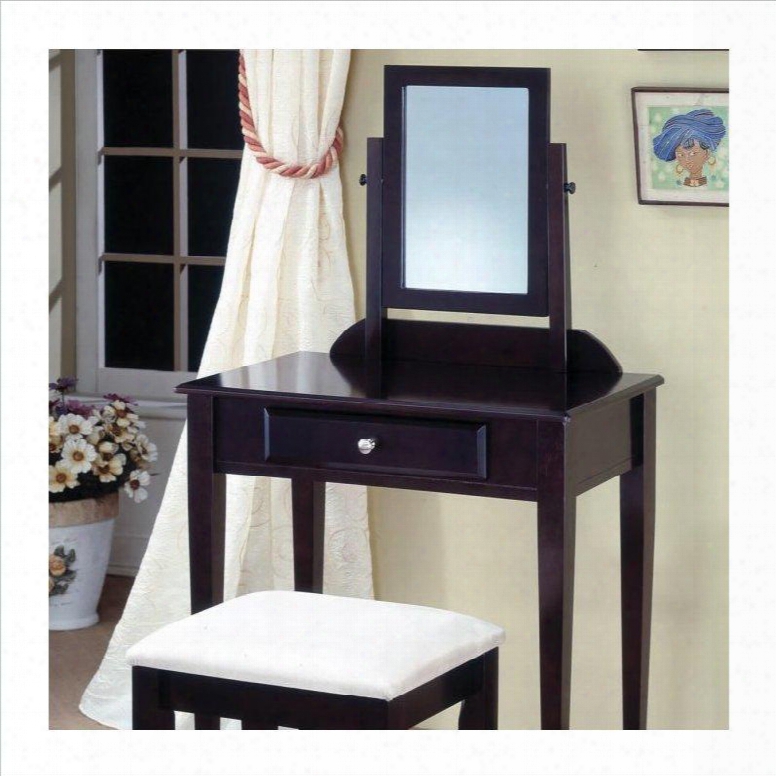 300079 Contemporary Vanity With Drawer Mirror And Stool With Fabric