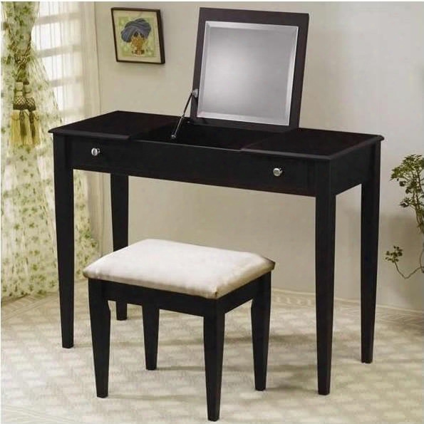 300080 Coaster Wood Two Drawer Makeup Vanity Table Set With Mirror In Dark