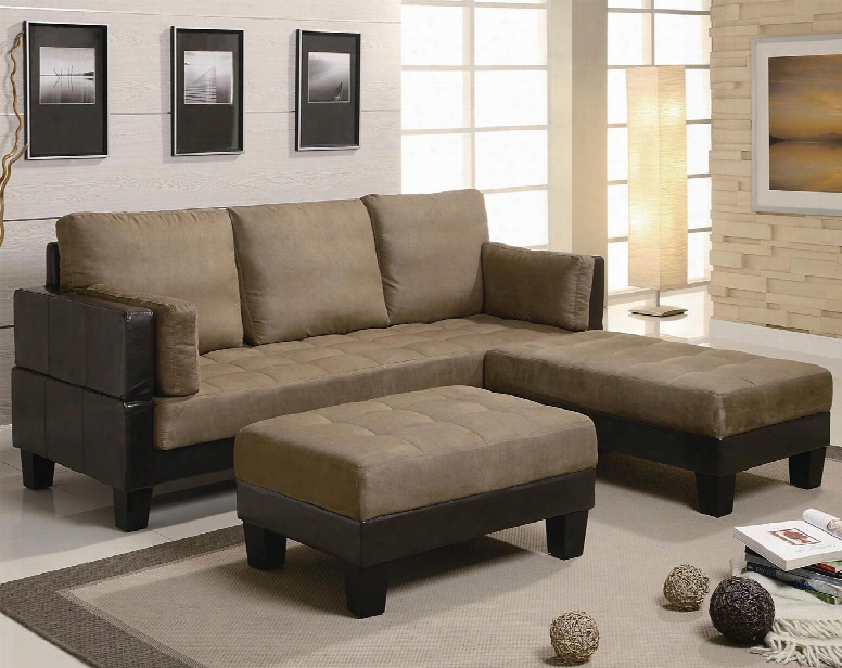 300160 82" Fulton Contemporary Sofa Bed Group With 2 Large Ottomans Vinyl Base With Microfibe To And Back In Two-tone Brown & Tan