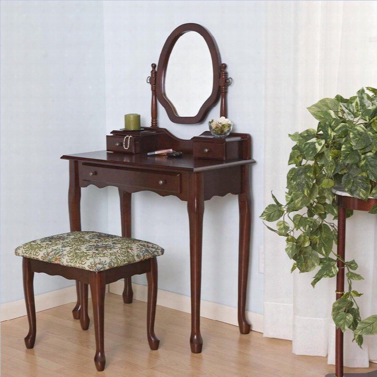 3441 Coaster Traditional Wood Makeup Vanity Table Set With Mirror In Stained