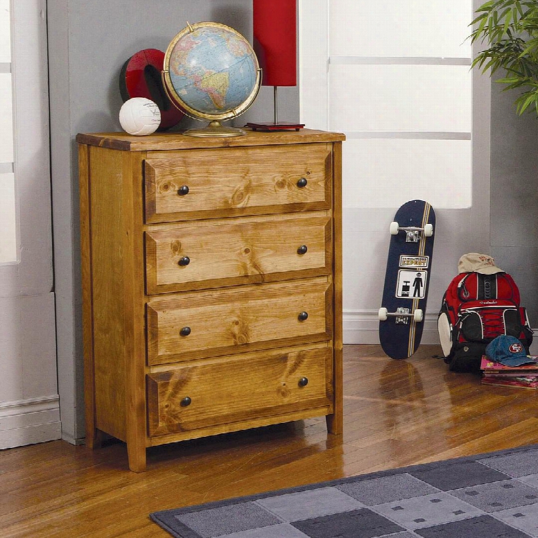 460099 Wrangle Hill 37" Chest With 4 Drawers Simple Knob Hardware And Solid Pine Wood Construction In Amber Wash