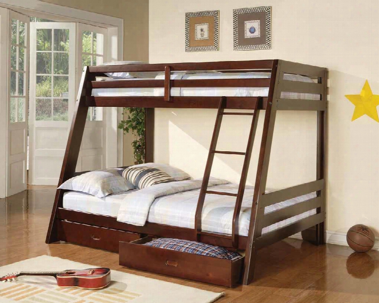 460228 Twin Over Full Size Bunk Bed With 2 Storage Drawers Included In Cappuccino