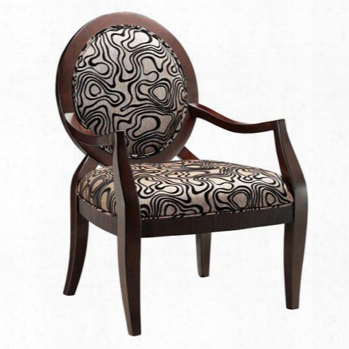 47544 38" Chocolate Accent Chair With Abstract Chocolate Fabric Swirls Tapered Legs And Reed Apron In