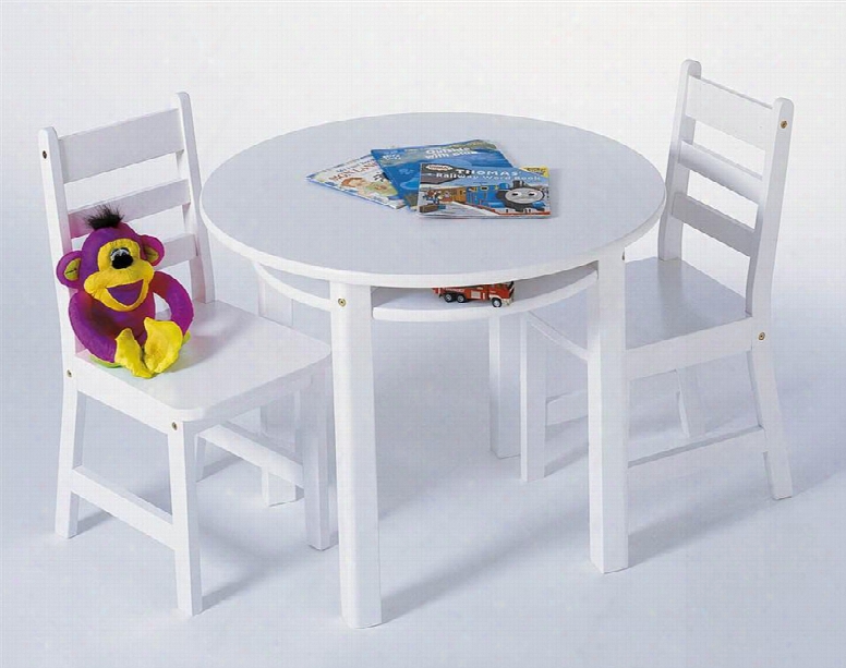 524w Lipper Child's Round Table With S Helf And 2 Chairs In White