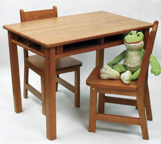 534p Lipper's Rectangular Table With Shelves And 2 Chairs In Pecan