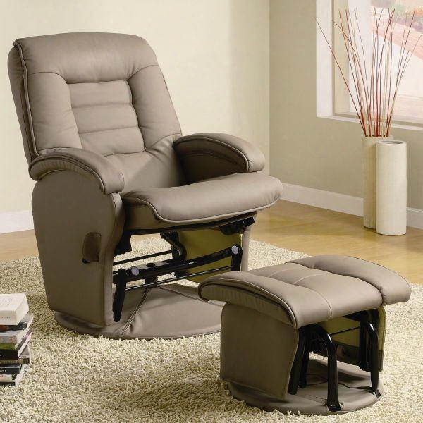 600166 Recliner Beige Leatherette Glider With Ottoman By Coaster Fine