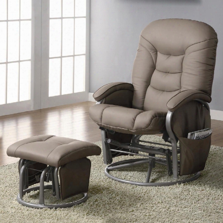 600228 Glider Plush Beige Recliner With Ottoman By Coaster Fine