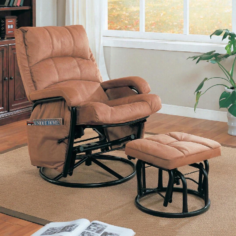 650005 Casual Glider Rocker With Matching Ottoman In Brown By Coaster