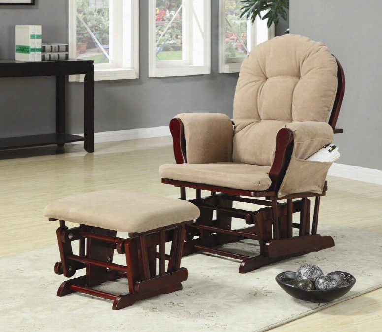 650010 Beige Microfiber Glider With Matching Ottoman At Coaster