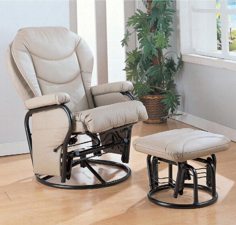 7040 Bone Glider Rocker With Round Base  Ottomaan By Coaster