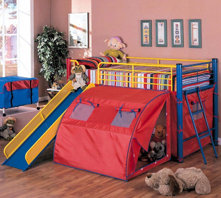 7239 Lofted Bed With Slide And Tent In Multicolor By Coaster