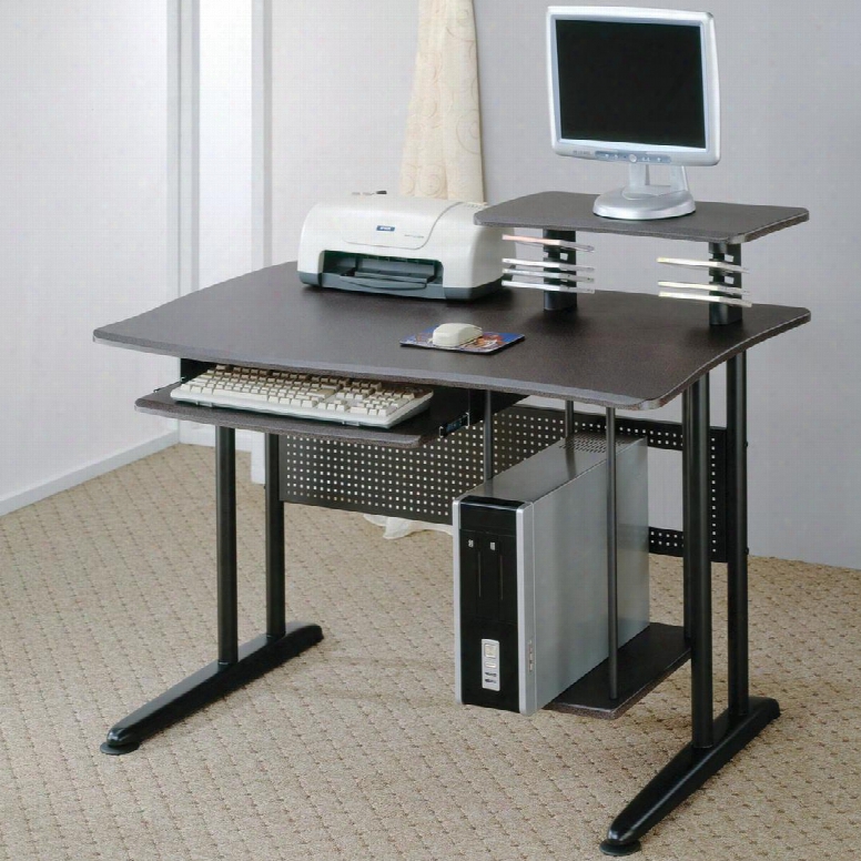 800244 Computer Desk With Roll Out Keyboard Tray Computer Storage Elevated Shelf Wood And Metal In Black