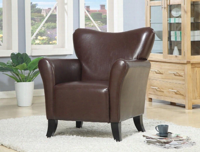 Accent Seating 30.25" Accent Chair With Sleek Back Flair Tapered Arms Cappuccino Tapered Legs And Vinyl Upholstery In