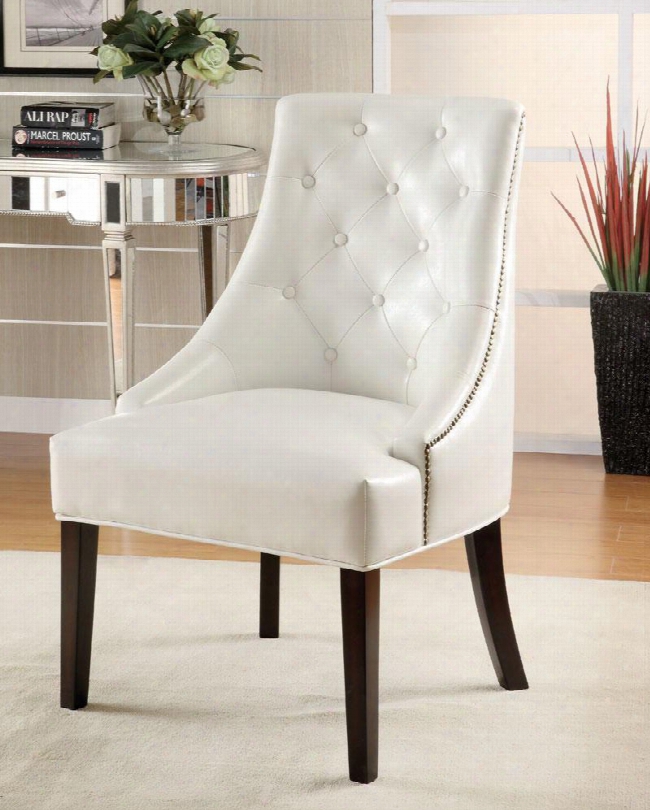 Accent Seating 900283 27" Lounge Chair Wwtih Tufted Button Back Tapered Legs Decorative Nail Head Trim And Bonded Leather Upholstery In White