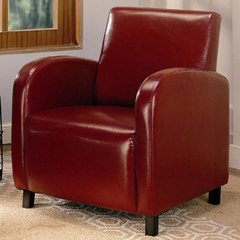 Accent Seating 900335 28.25" Arm Chair With High Back Square Seat Track Arms Black Wood Legs And Leatherette Upholstery In Red