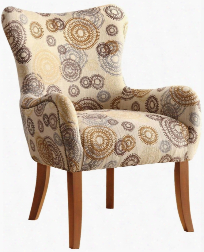 Accent Seating 902052 28" Accent Chair With Nailhead Trimming Curvaceous Frame Tapered Legs And Fabric Upholste Ry In Multi