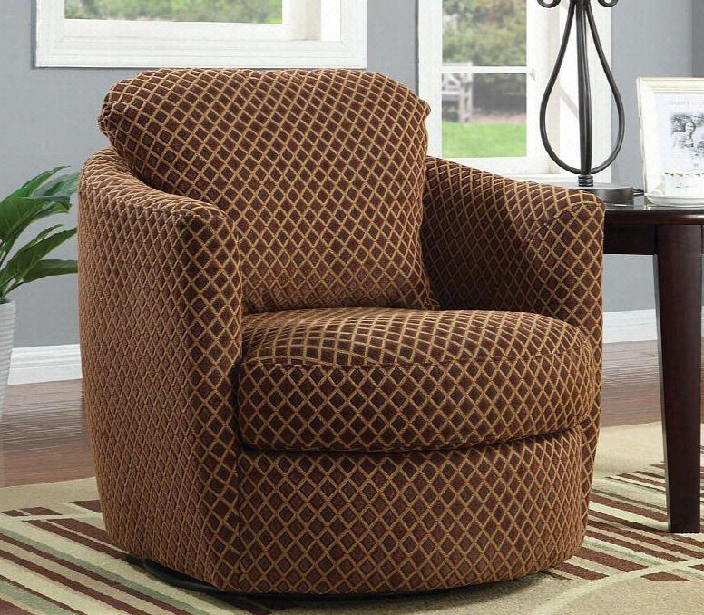 Accent Seating Collection 900405 35" Swivel Accent Chair With Loose Back Pillow Swivel Base And Printed Fabric Upholstery In Brown