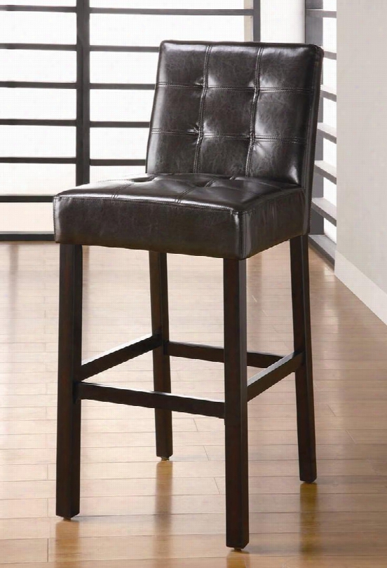 Bar Units And Bar Tables 102576 29" Contemporary Bar Stool With Tufted Cushions And Backrest In Cappuccino Faux- Leather