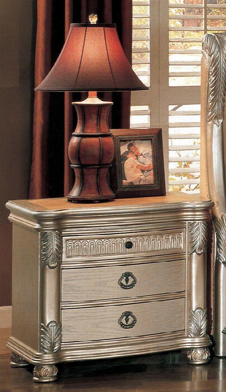 Be7003n Bellevue 3 Drawer Night Stand With Leather In Antique Silver