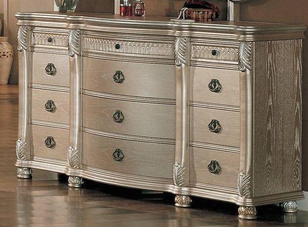 Be7007dr Bellevue 12 Drawer Dresser With Leather Top In Antique Silver