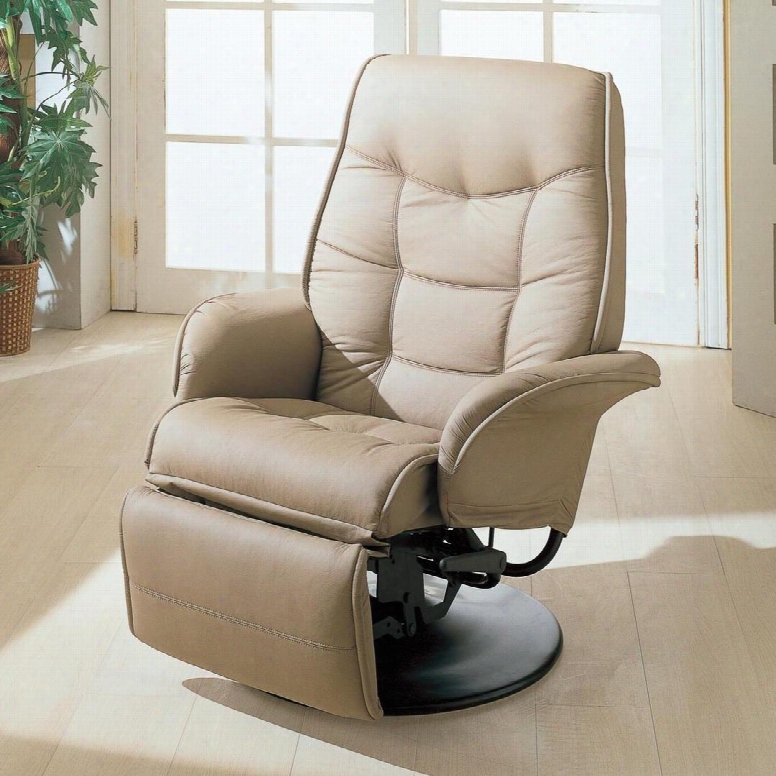 Berri 7502 36" Swivel Recliner With Plush Tufted Seating Flared Arms Reclining Mechanism And Leatherette Upholstery In Beige