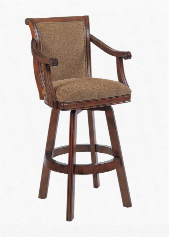 Brandon Collection 429-432 46" Swivel Bar Stool With Fabric Upholstery Piped Stitching Molding Detail And Stretchers In Warm