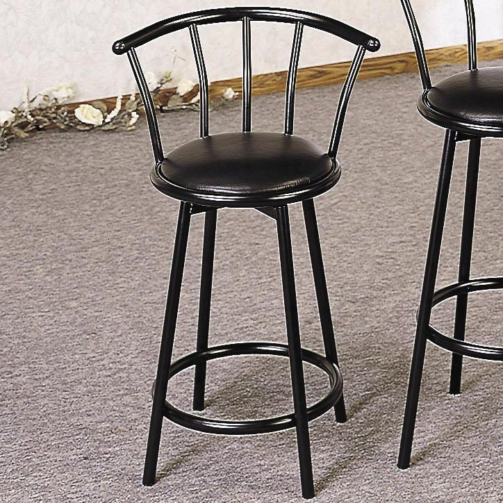 Buckner 2395 24" Casual Metal Bar Stool With Curved Metal Back And Round Black Faux Leather Swivel