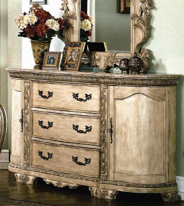 Ca7907dr Cannes 3  Drawer Dresser With Marble Top In Whitewash