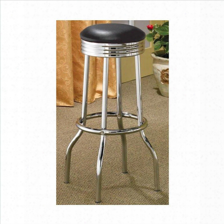 Cleveland 2408 Chrome Plated Soda Fountain Rod Stool With Round Black Padded Seat In