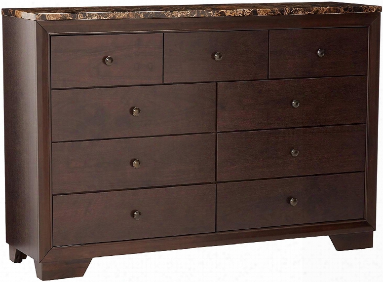 Conner 200423 56.75" Dresser With 9 Drawers Faux Marble Top Brushed Nickel Finish Knobs And Bracket  Feet In Cappuccino