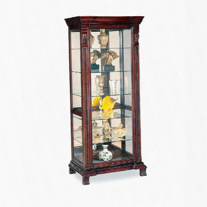 Curio Cabinets 4715 32" Curio Cabinet With 5 Glass Shelves Ornate Edges Decorative Claw Feet And Intricate Moldings In Brown Red