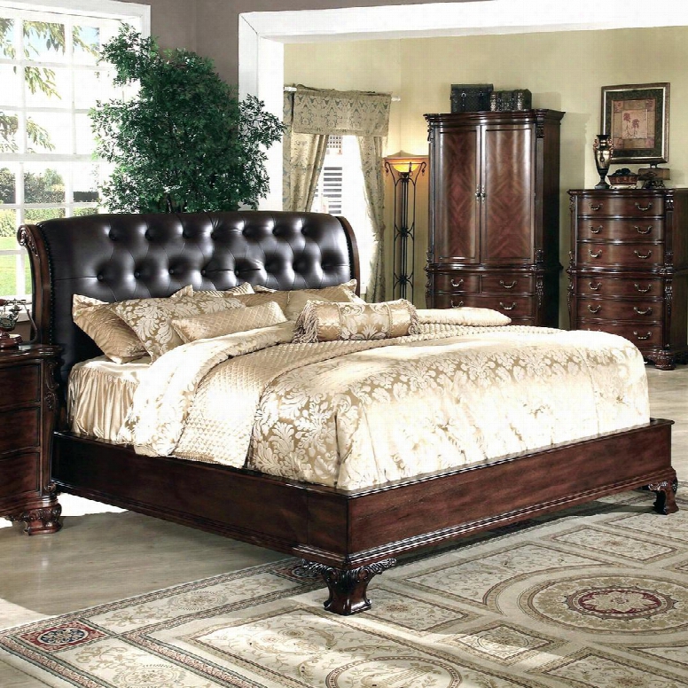 Da5901k Dasan King Panel Bed With Leather In Dark Cherry
