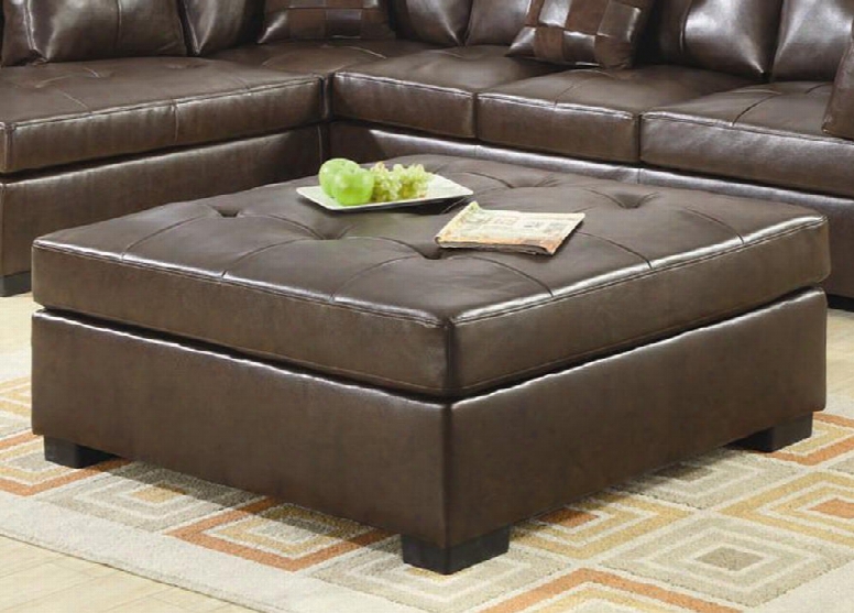 Daarie 500687 43" Square Cocktail Ottoman With Tufted Seat Sinuous Spring Base Kiln Dried Hardwood Frame And Bonded Leather Upholstery In Brown