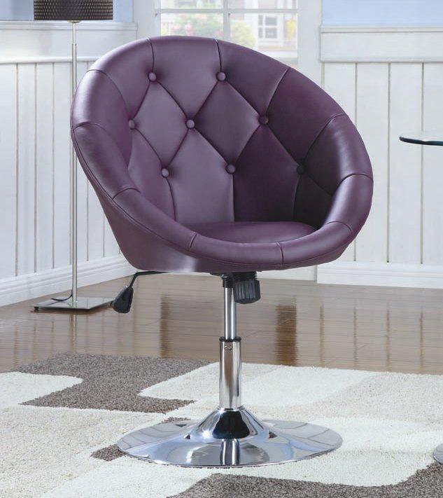 Dining Chairs And Bar Stools 102581 26.75" Round Swivel Chair With Diamond Button Tufted Back Shiny Steel Base Adjustable Height And Faux Leather Upholstery