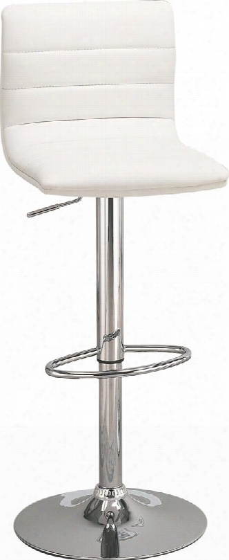 Dining Chairs And Bar Stools 120345 29" Bar Stools With Adjustable Height Polished Chrome Steel Base Round Foot Rest And Leatherette Upholstery In White