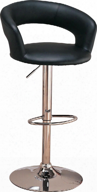 Dining Chairs And Bar Stools 120346 35" Bar Chair With Adjustable Height Mechanism Curved Back Design Round Foot Rest Shiny Steel Base And Faux Leather