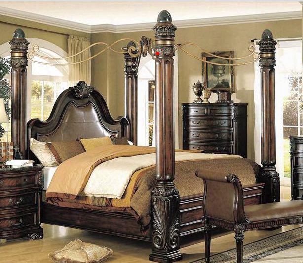 Fa3501k Fabiana King Poster Bed With Leather In A Dark Cherry