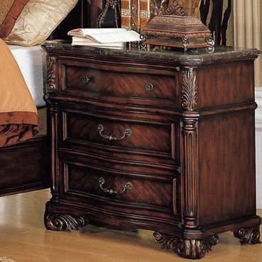 Fa3503n Fabiana Marble  Top 3 Drawer Nightstand In Dark Cherry