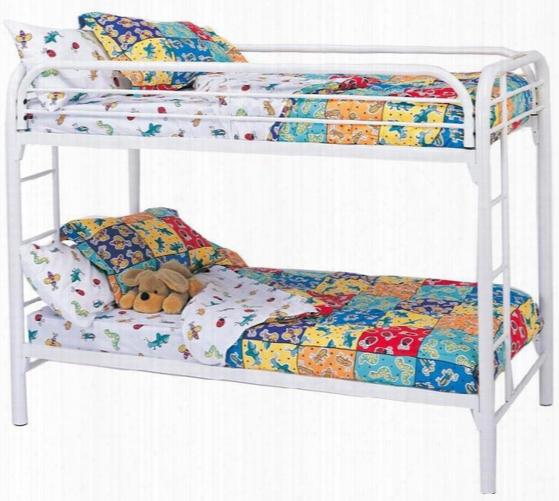 Fordham Collection 2256w Twin Over Twin Bunk Bed With Built-in Ladders Full Length Guard Rails And Two Inch Metal Tubing Construction In White