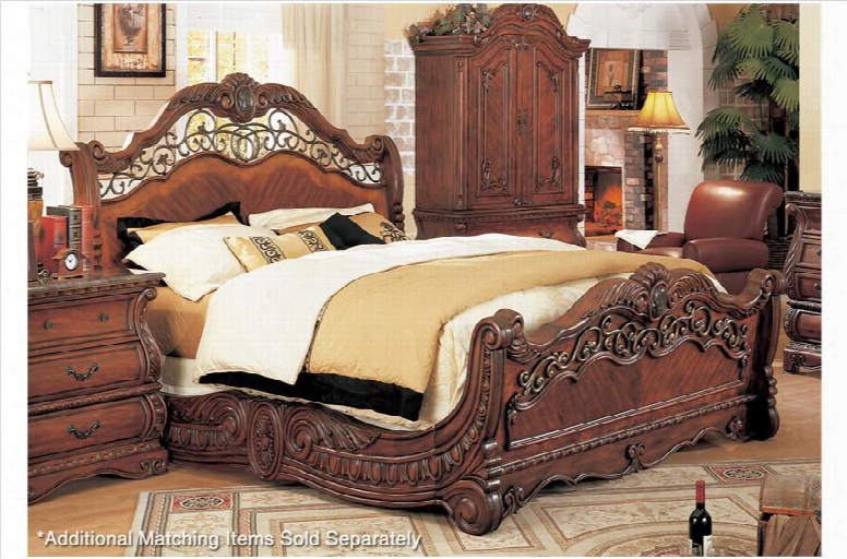 Fr5801k Frontega King Bed With Marble In Dark Cherry