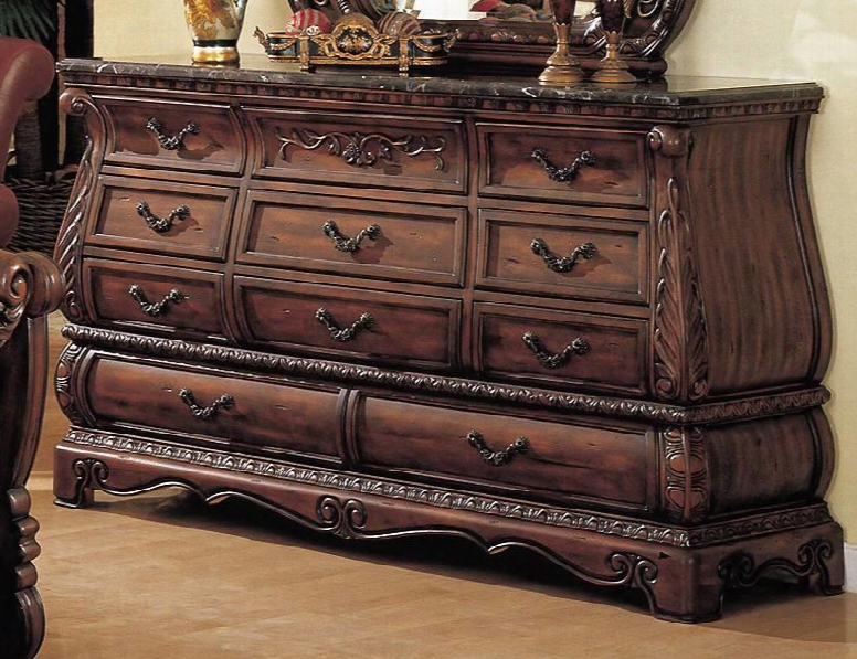 Fr5807dr Frontega 11 Drawer Dresser With Marble Top In Dark Cherry