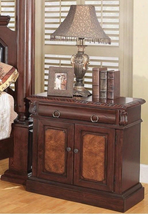 Grand Prado 202202 31" Nightstand With 1 Drawer 2 Doors Decorative Handles Pine Solids And Cherry Veneers Material In Cappuccino