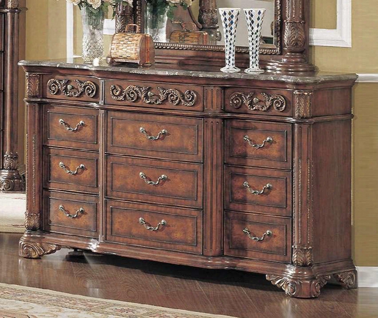 Ka7607dr Kamella 12 Drawer Dresser With Marble Top In Cherry And Ash Burl