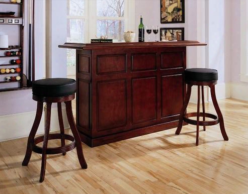 Lexington Series 713593-i 72" Bar Set Includes Bar And 2 Designer Backless Stools In An English Tudor Finish With Black Vinyl Stool