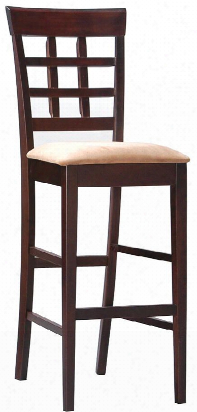 Mix & Match 100210 47" Bar Stool With Wheat Back Tan Microfiber Padded Seat Tapered Legs Tropical Hardwood And Okume Veneer Materials In Cappuccino