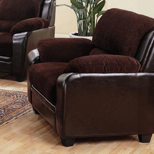 Monika 502813 41" Armchair With Pocket Coil Cushions Kiln Dried Hardwood Frame Tapered Wood Feet Brown Vinyl And Corduroy  Upholstery In Chocolate