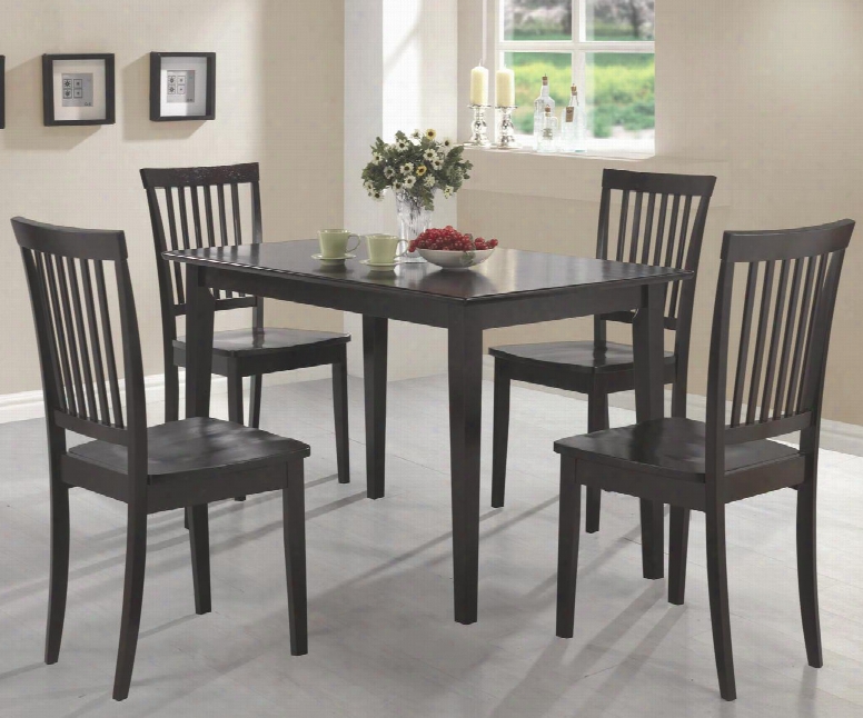 Oakdale 150152 5 Pc Dining Room Set With 4 Side Chairs Rectangular Table Vertical Slat Chair Back Flat Seats Tropical Wood And Okumee Veneer Material In