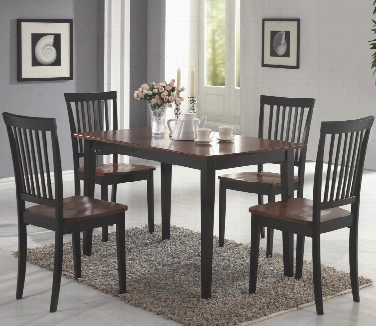 Oakdale 150153 5 Pc Dining Room Set With 4 Side Chairs Rectangular Table Vertical Slat Chair Back Flat Seats Tropical Wood And Okume Veneer Material In