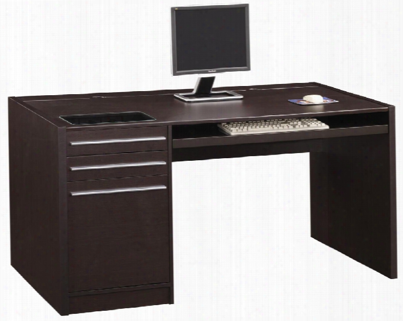 Ontario 800982 60.25" Single Pedestal Desk With 3 Drawers Silver Handles Keyboard Tray Built-in Adapter Plug And Wire Management In Cappuccino